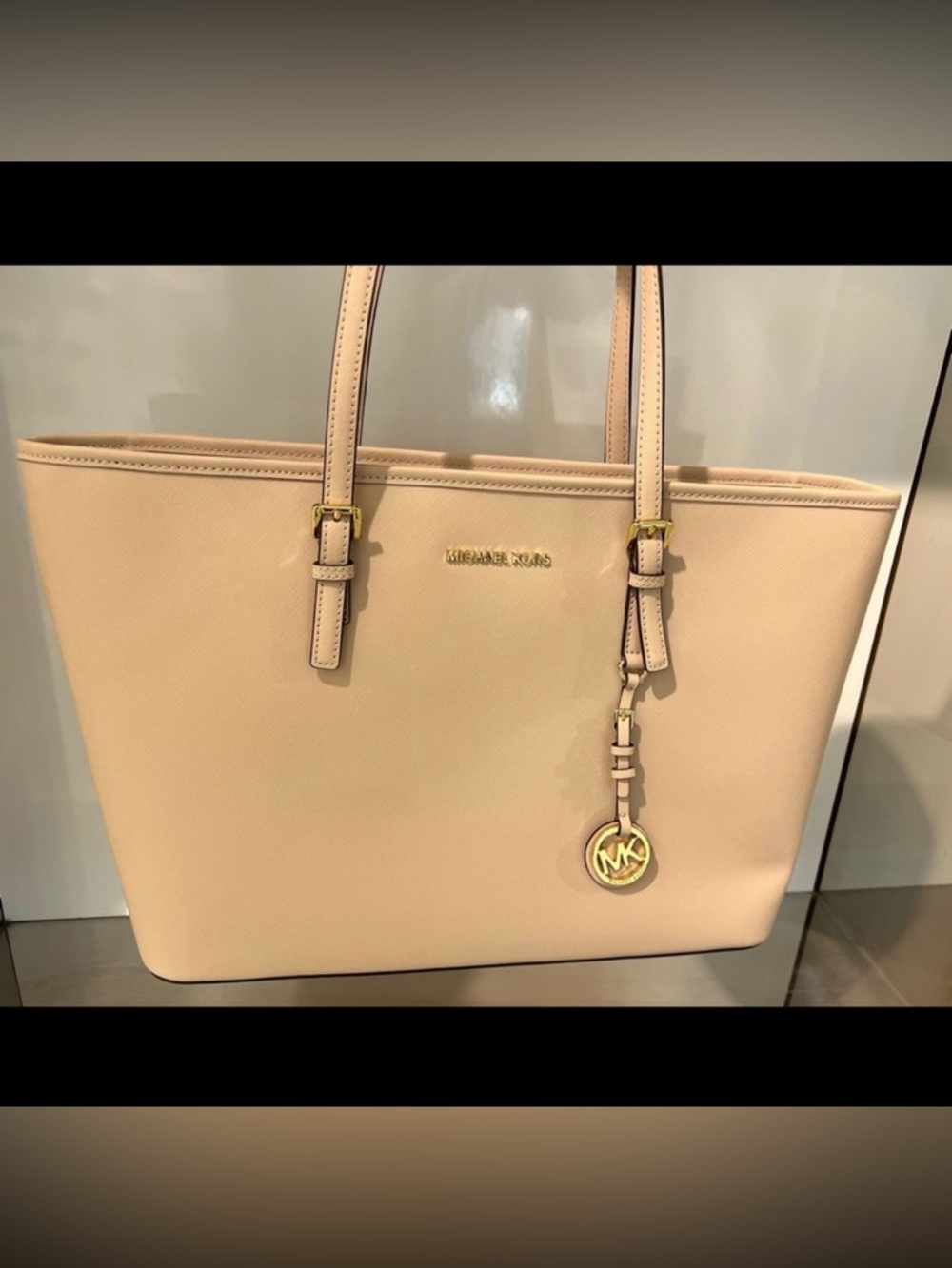 Michael Kors Jet Set Medium Saffiano Leather Tote Bag Blush Pink Gold MK
